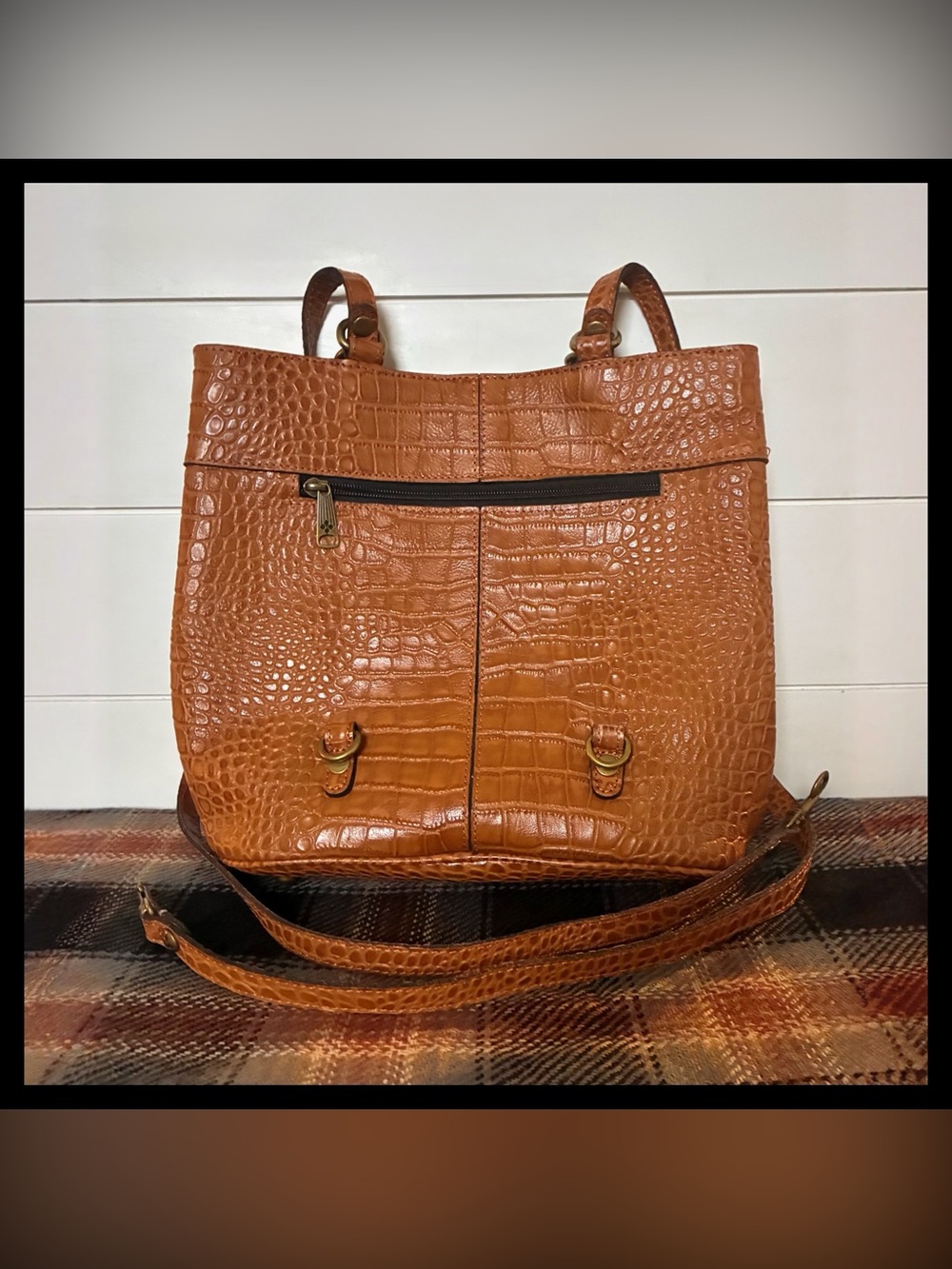 Patricia Nash Croc-Embossed Convertible Backpack Tote in Cognac